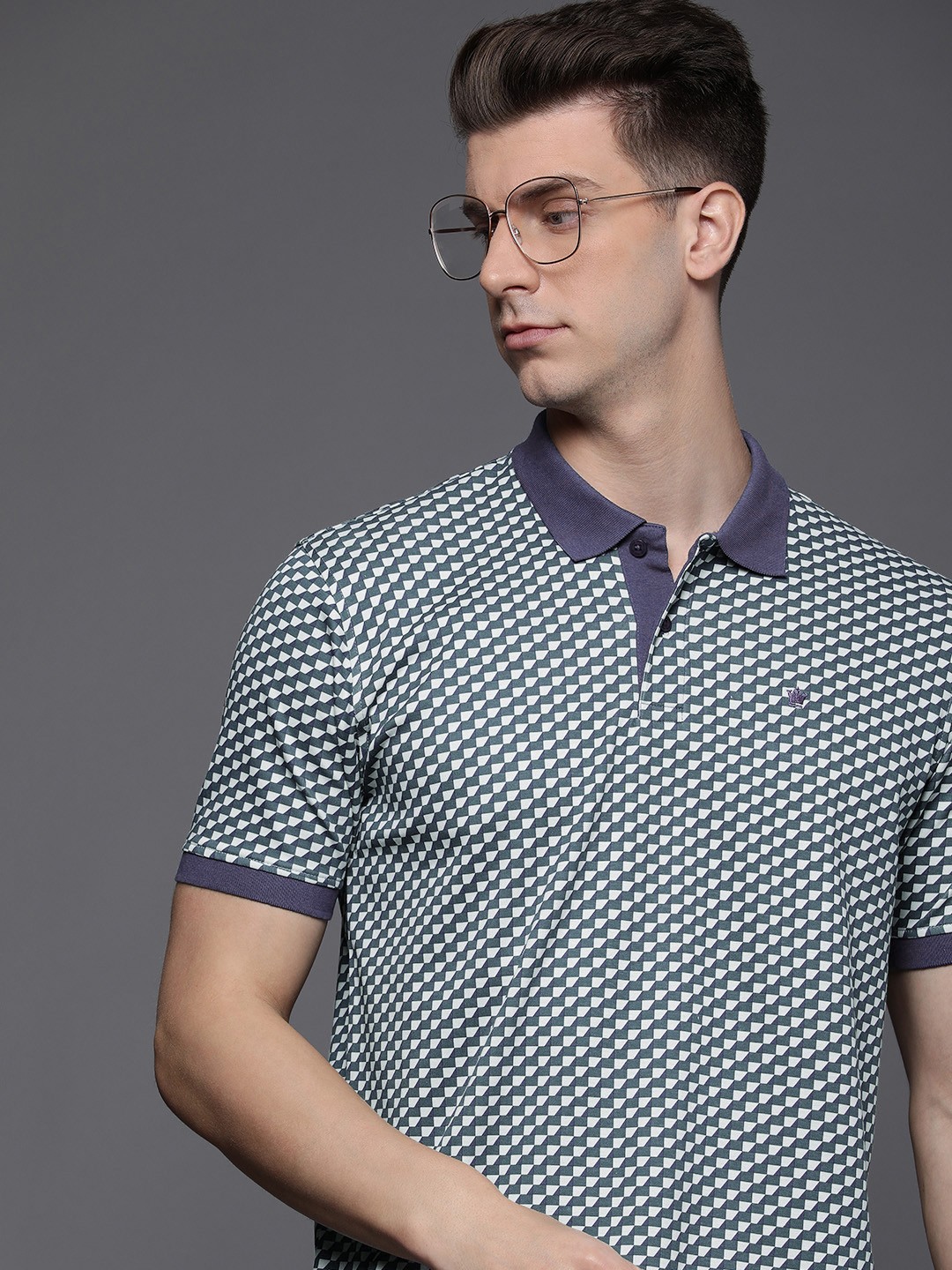 

Louis Philippe Geometric Printed Polo Collar Pure Cotton T-shirt, Teal