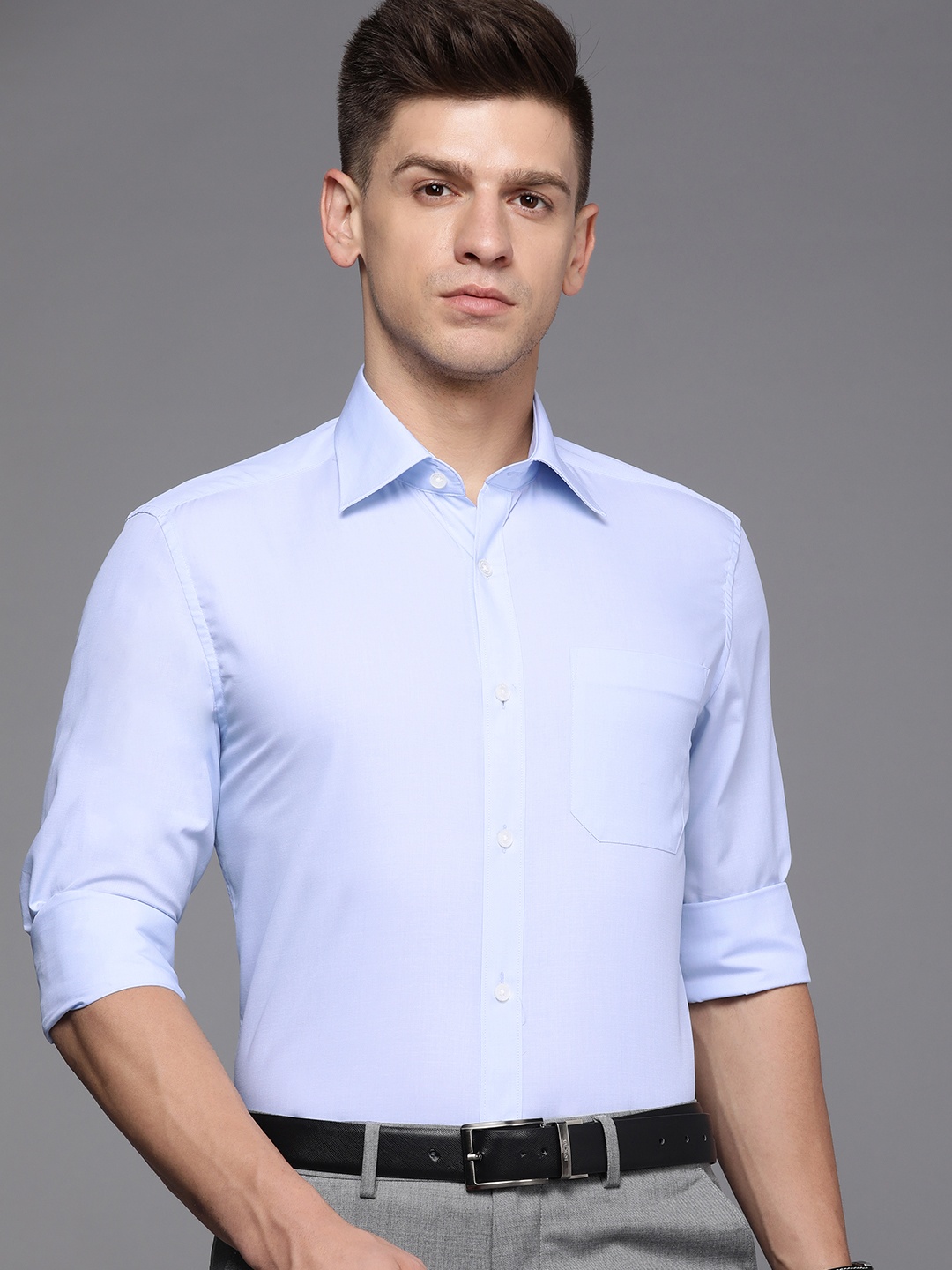 

Louis Philippe Men Blue Solid Classic Fit Pure Cotton Formal Shirt