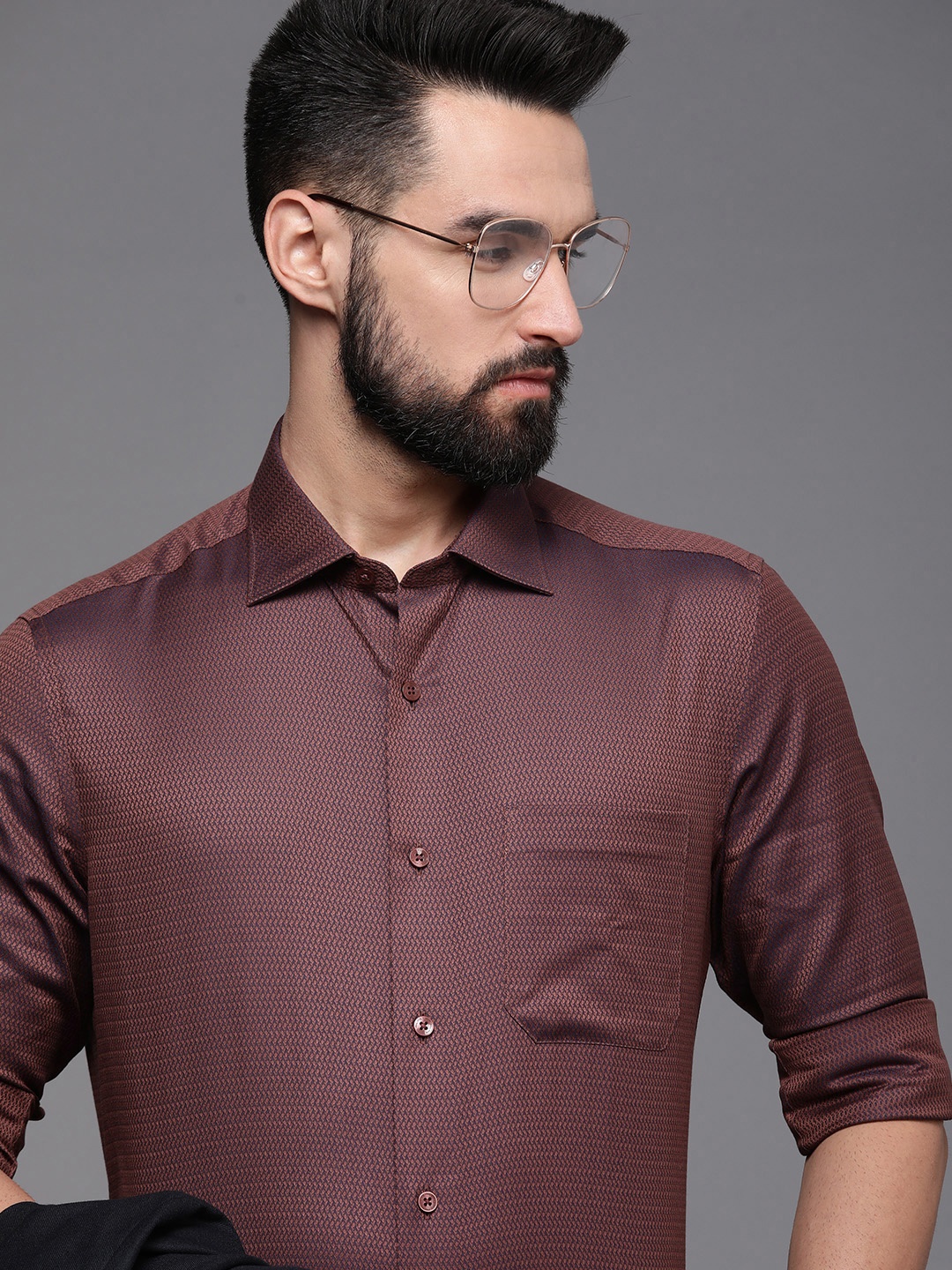 

Louis Philippe Gods & Kings Men Brown Classic Fit Giza Cotton Textured Formal Shirt