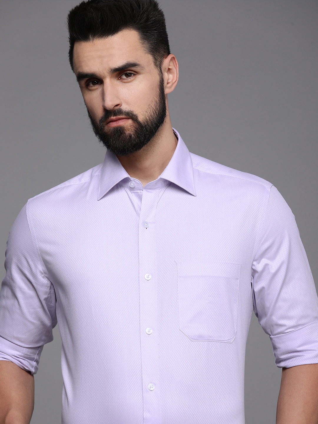 

Louis Philippe Men Purple Textued Piure Cotton Classic Formal Shirt
