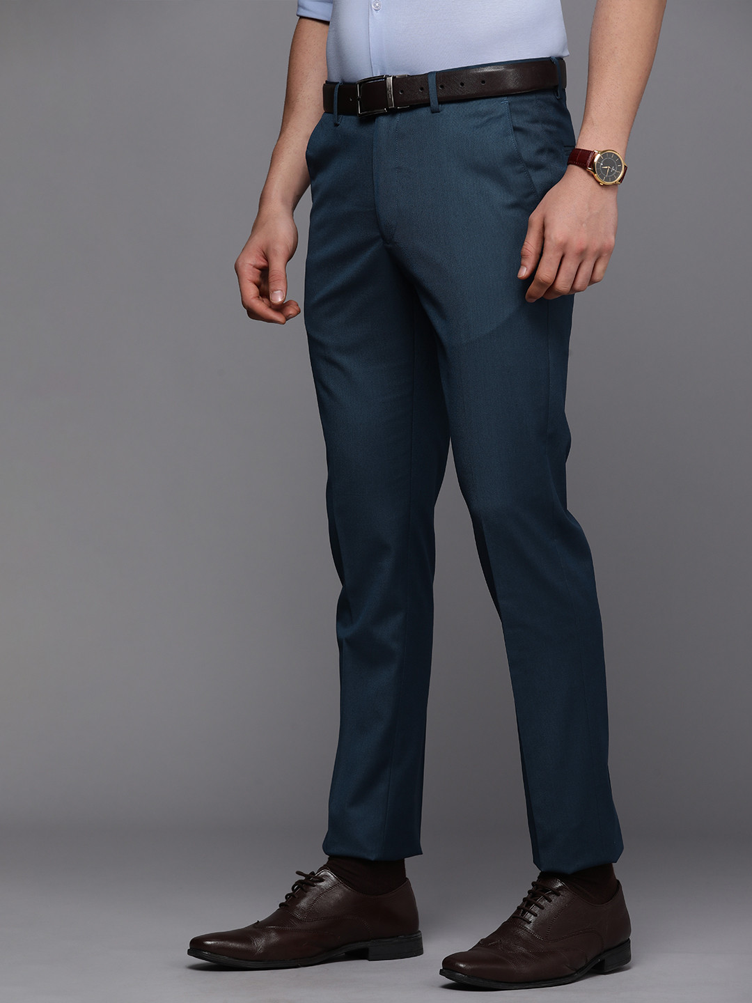 

Louis Philippe Men Blue Solid Super Slim Fit Formal Trousers