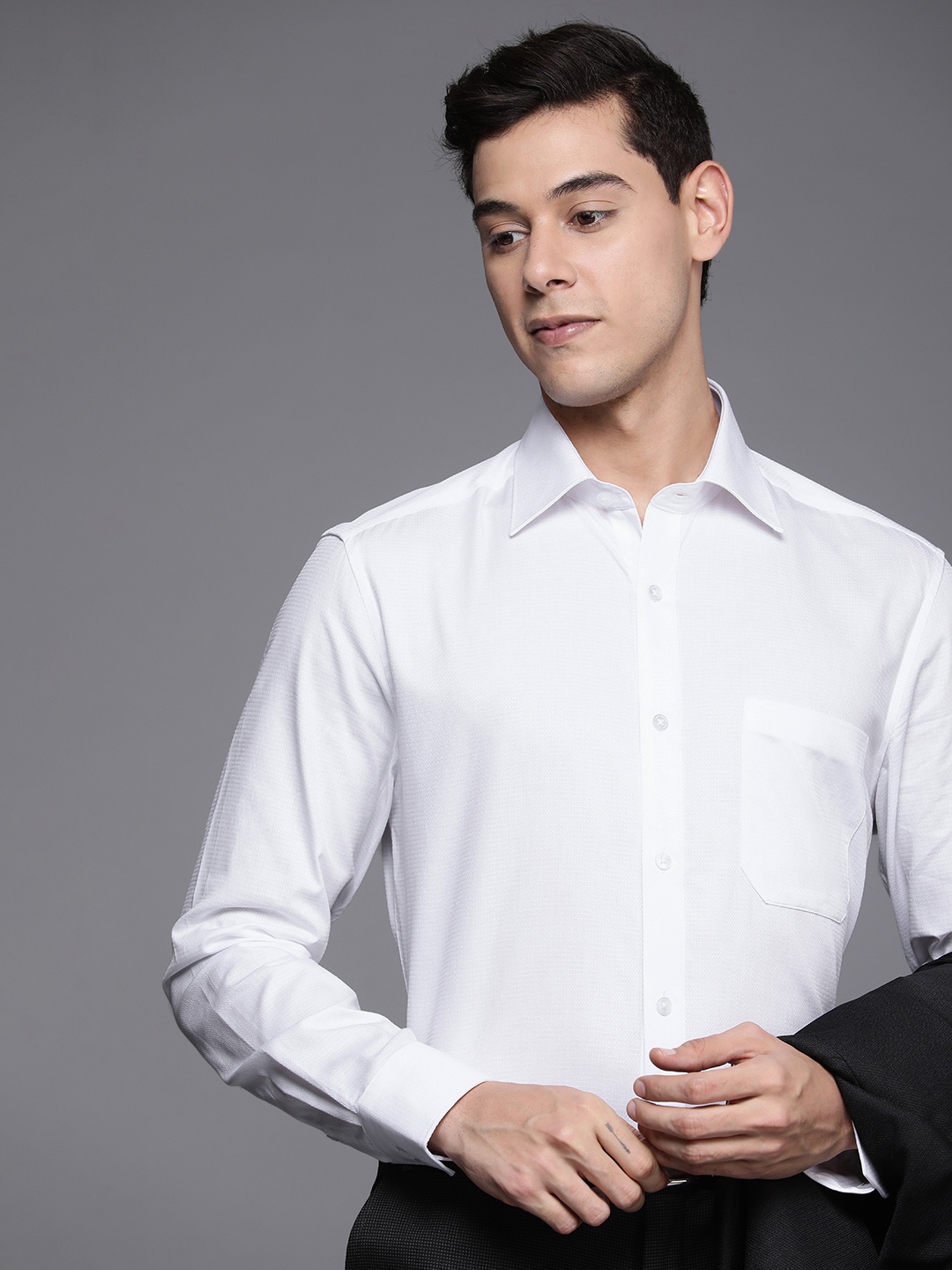 

Louis Philippe Men White Classic Fit Textured Pure Cotton Formal Shirt