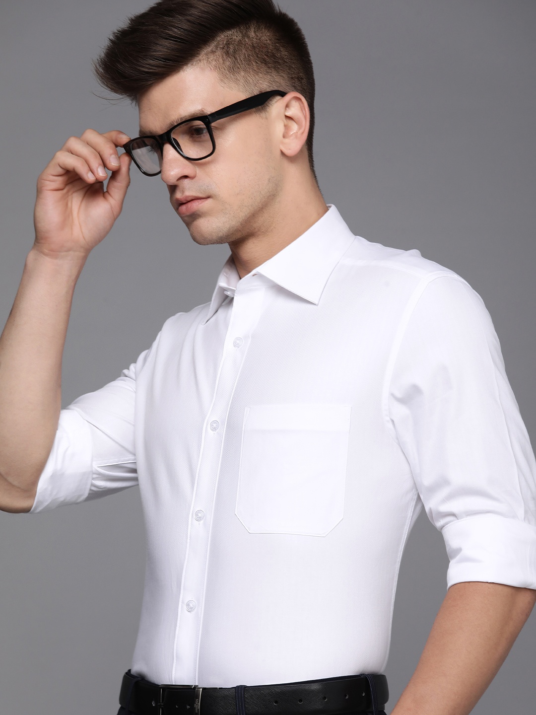 

Louis Philippe Men White Self Design Classic Pure Cotton Formal Shirt