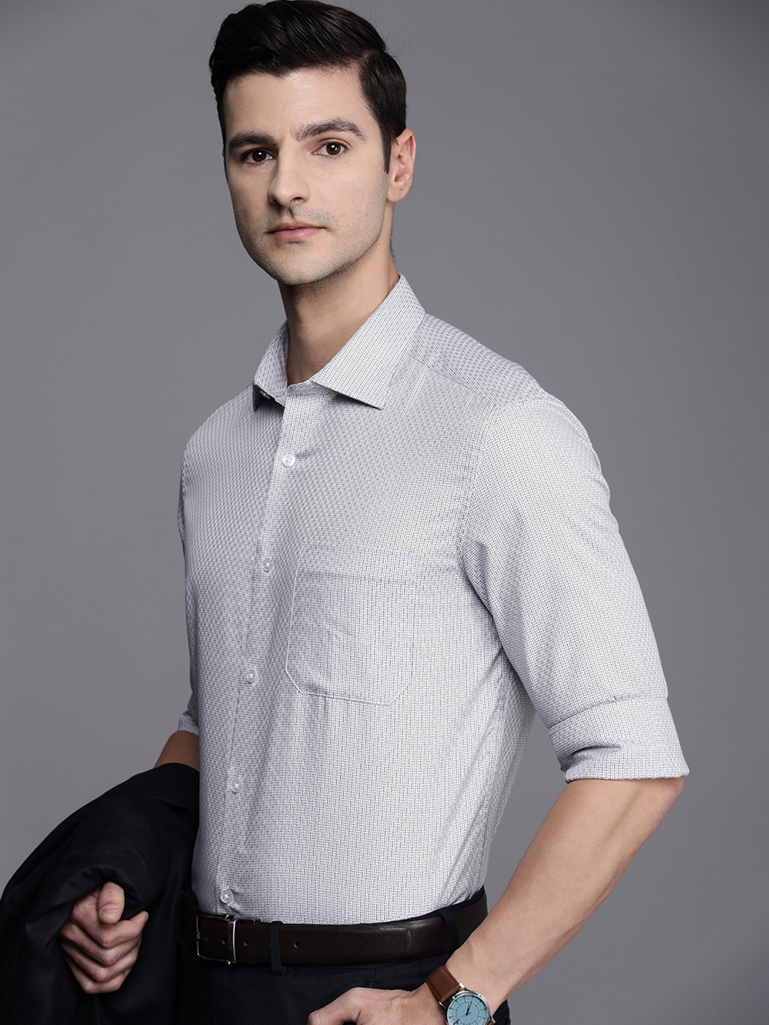 

Louis Philippe Men Classic Fit Printed Pure Cotton Formal Shirt, White