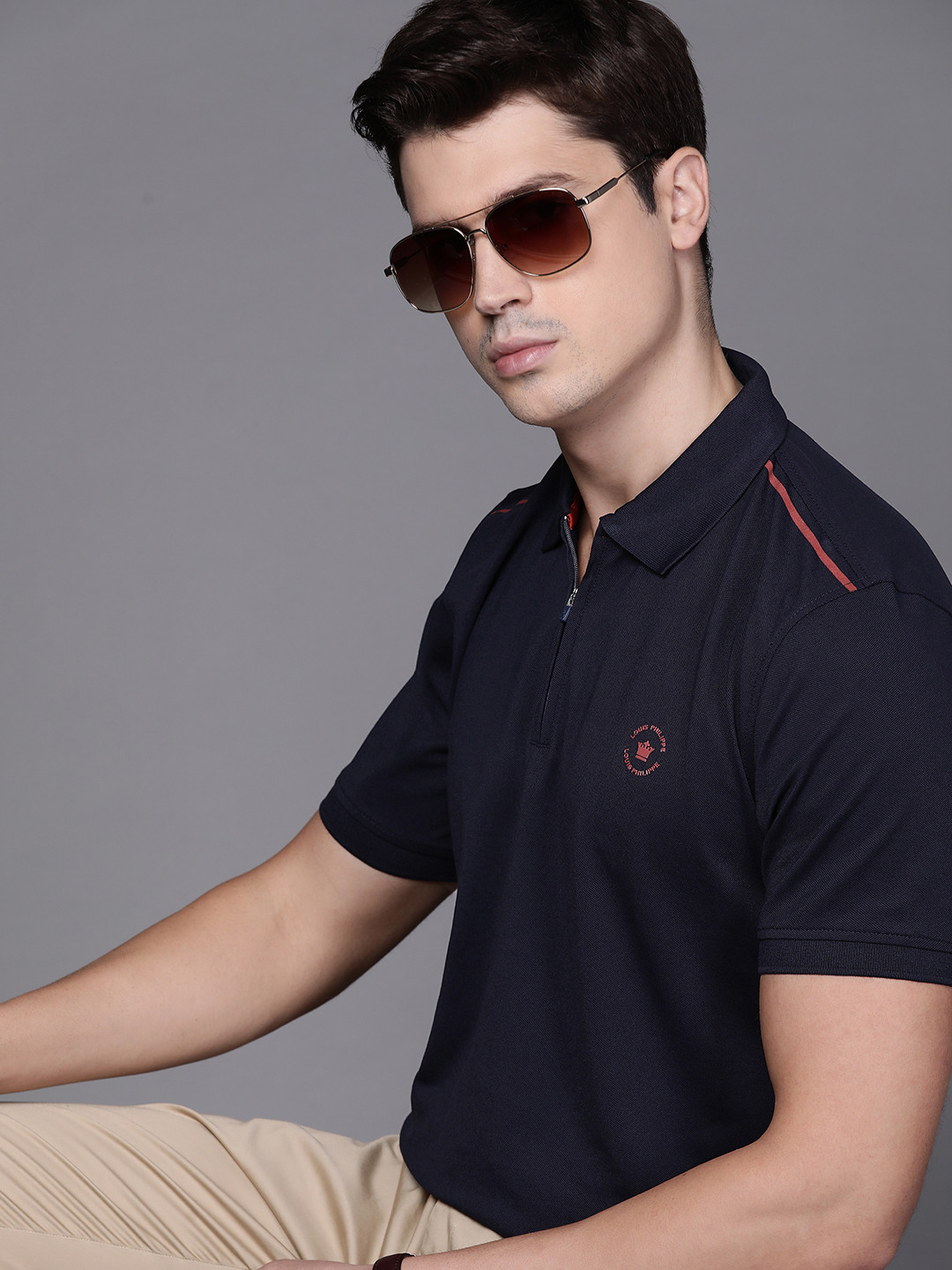 

Louis Philippe Men Solid Polo Collar T-shirt, Navy blue