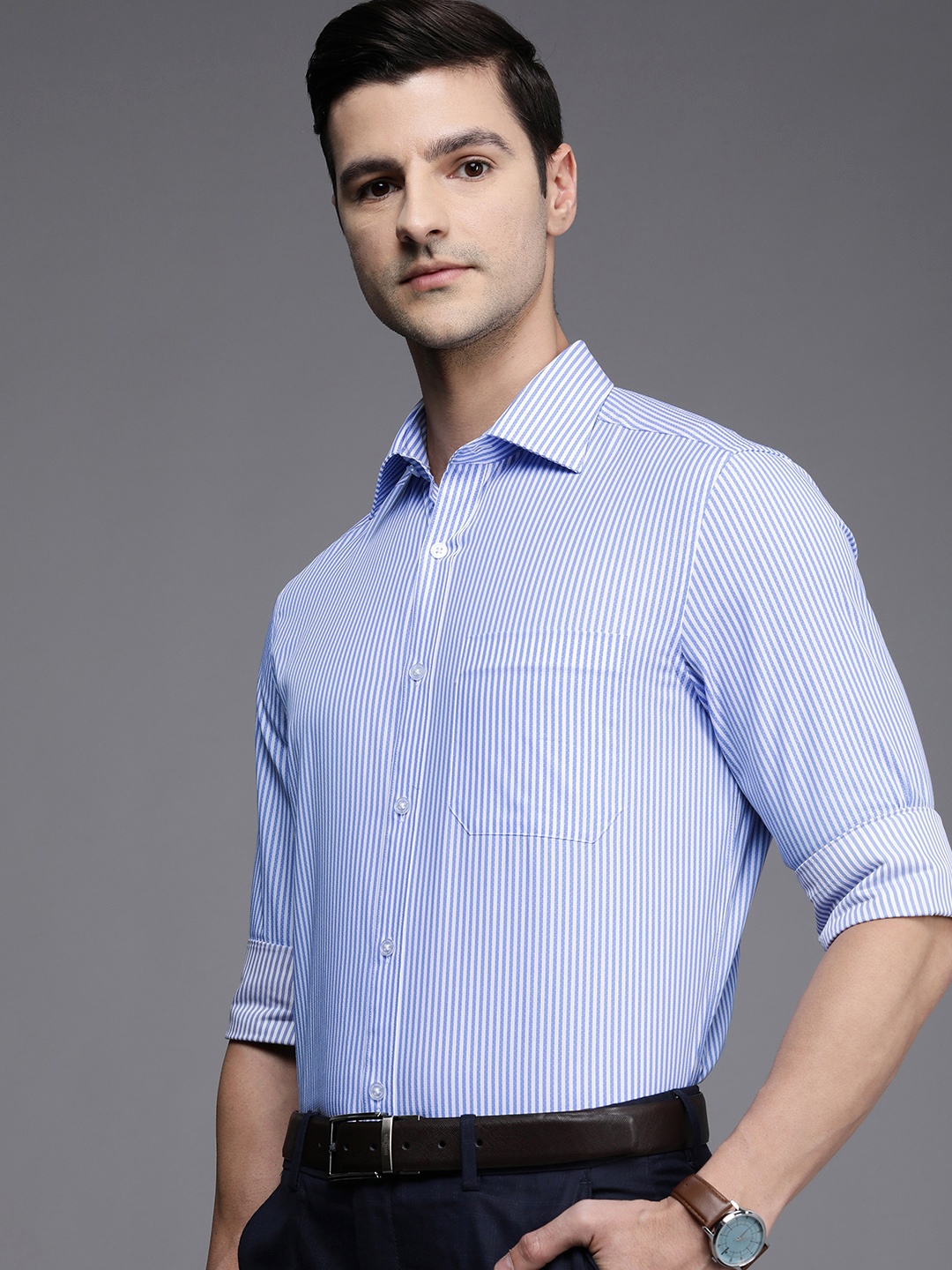 

Louis Philippe Men Classic Striped Formal Shirt, White