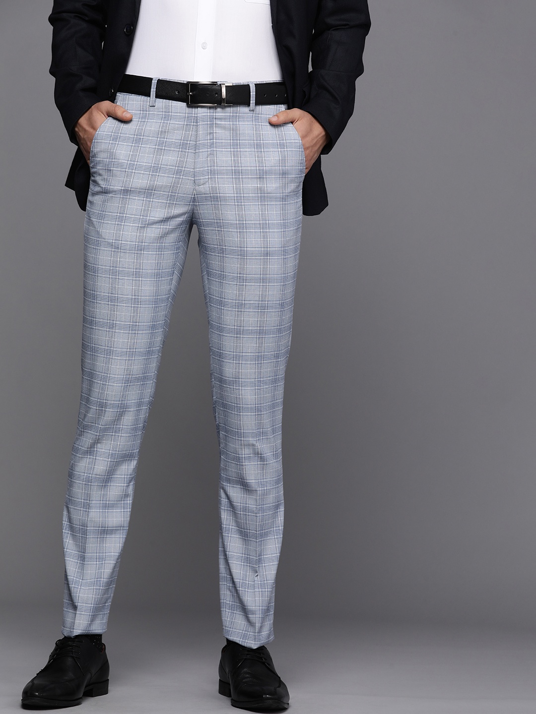 

Louis Philippe Men Blue Checked Slim Fit Formal Trousers