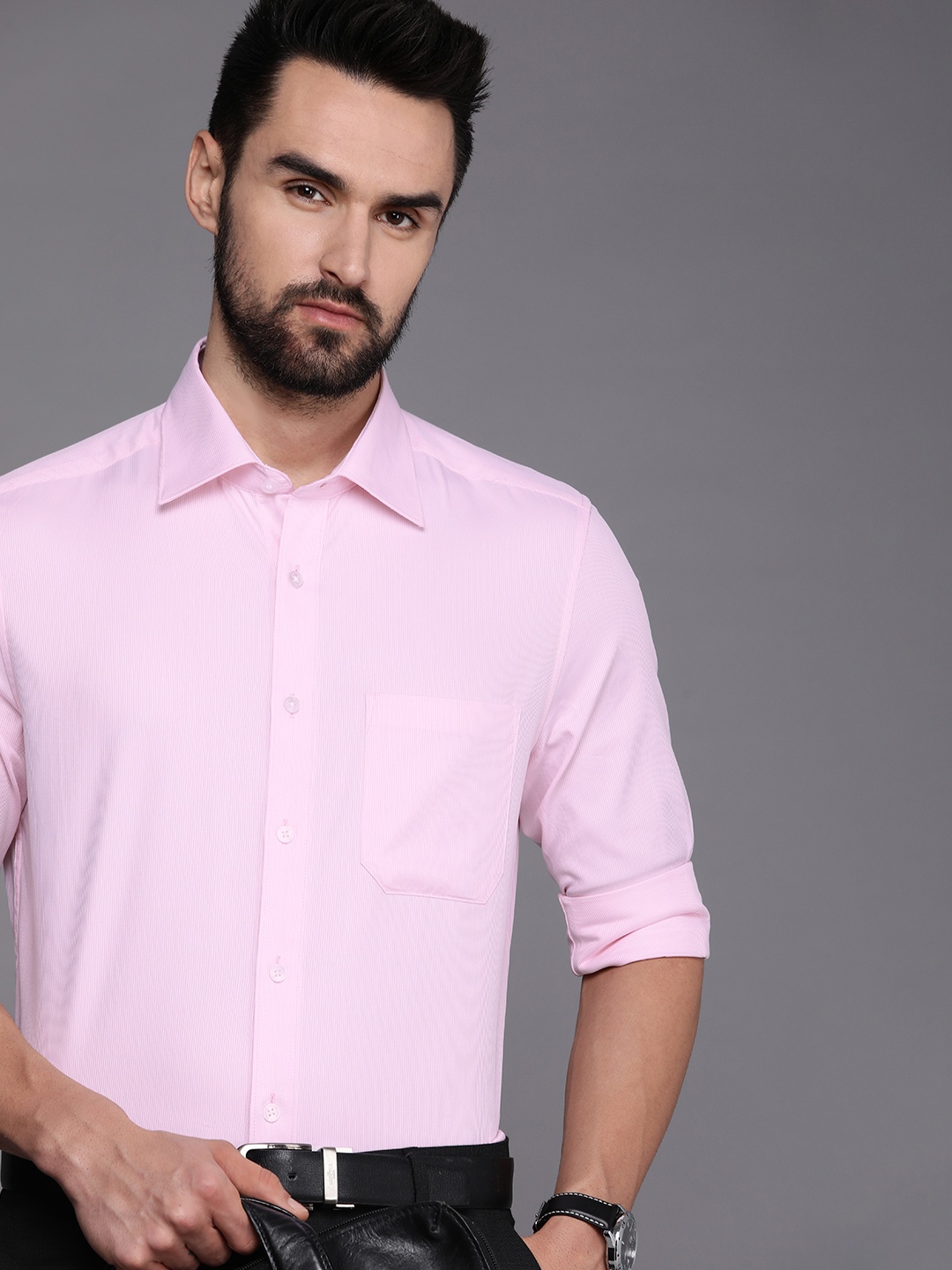 

Louis Philippe Men Pure Cotton Classic Fit Striped Formal Shirt, Pink