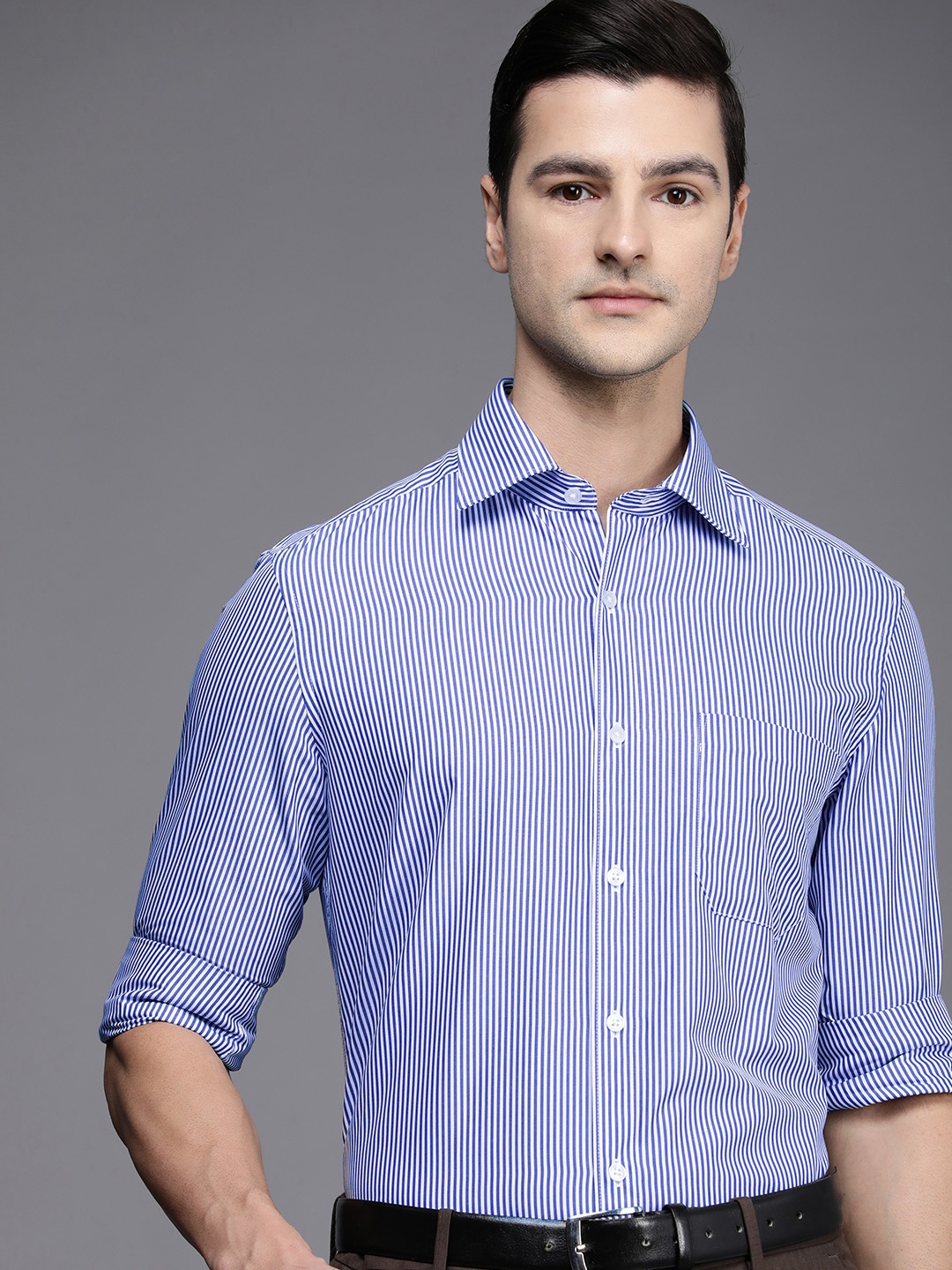 

Louis Philippe Men Classic Fit Pinstriped Pure Cotton Formal Shirt, White