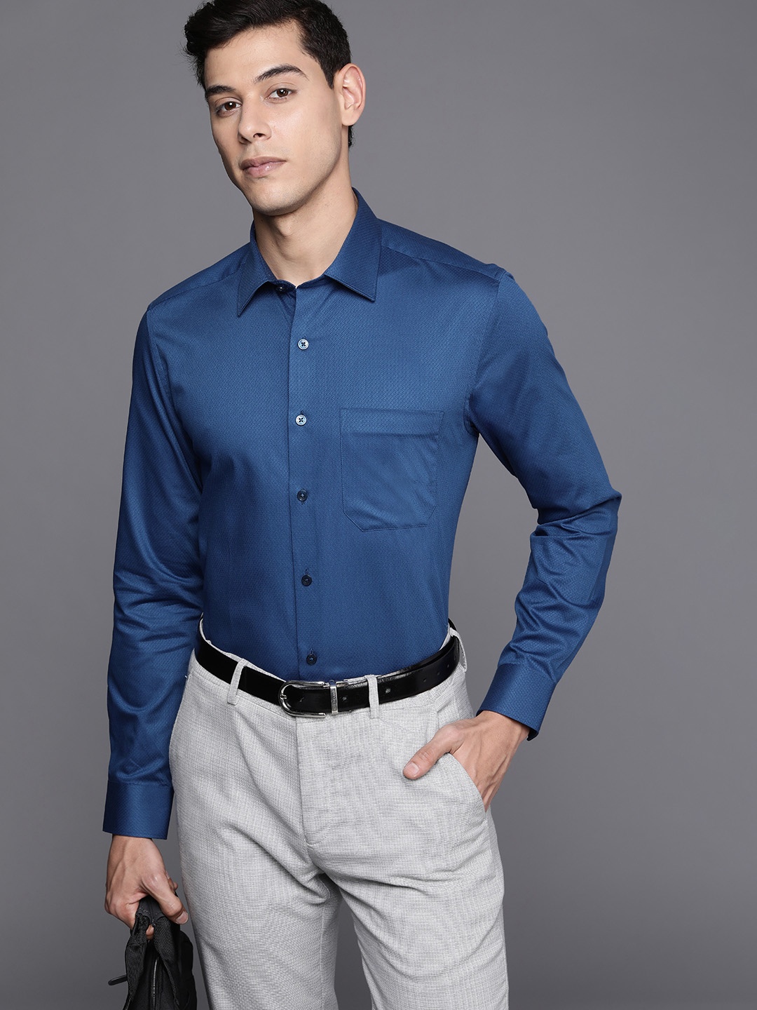 

Louis Philippe Men Navy Blue Slim Fit Textured Pure Cotton Formal Shirt