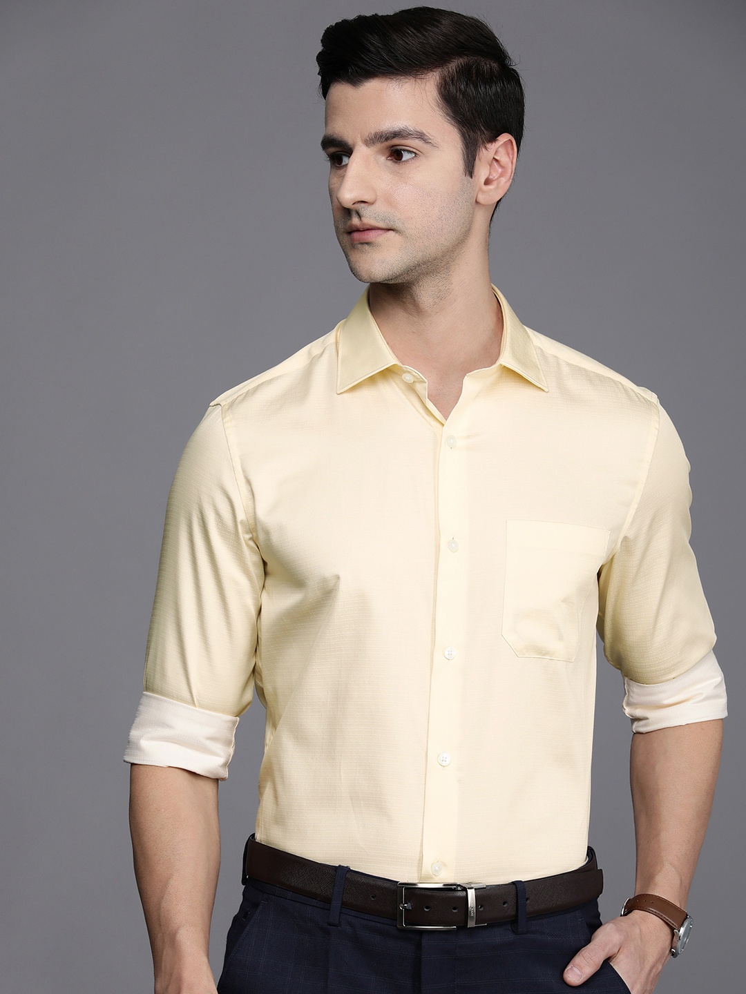 

Louis Philippe Men Solid Classic Fit Pure Cotton Formal Shirt, Yellow