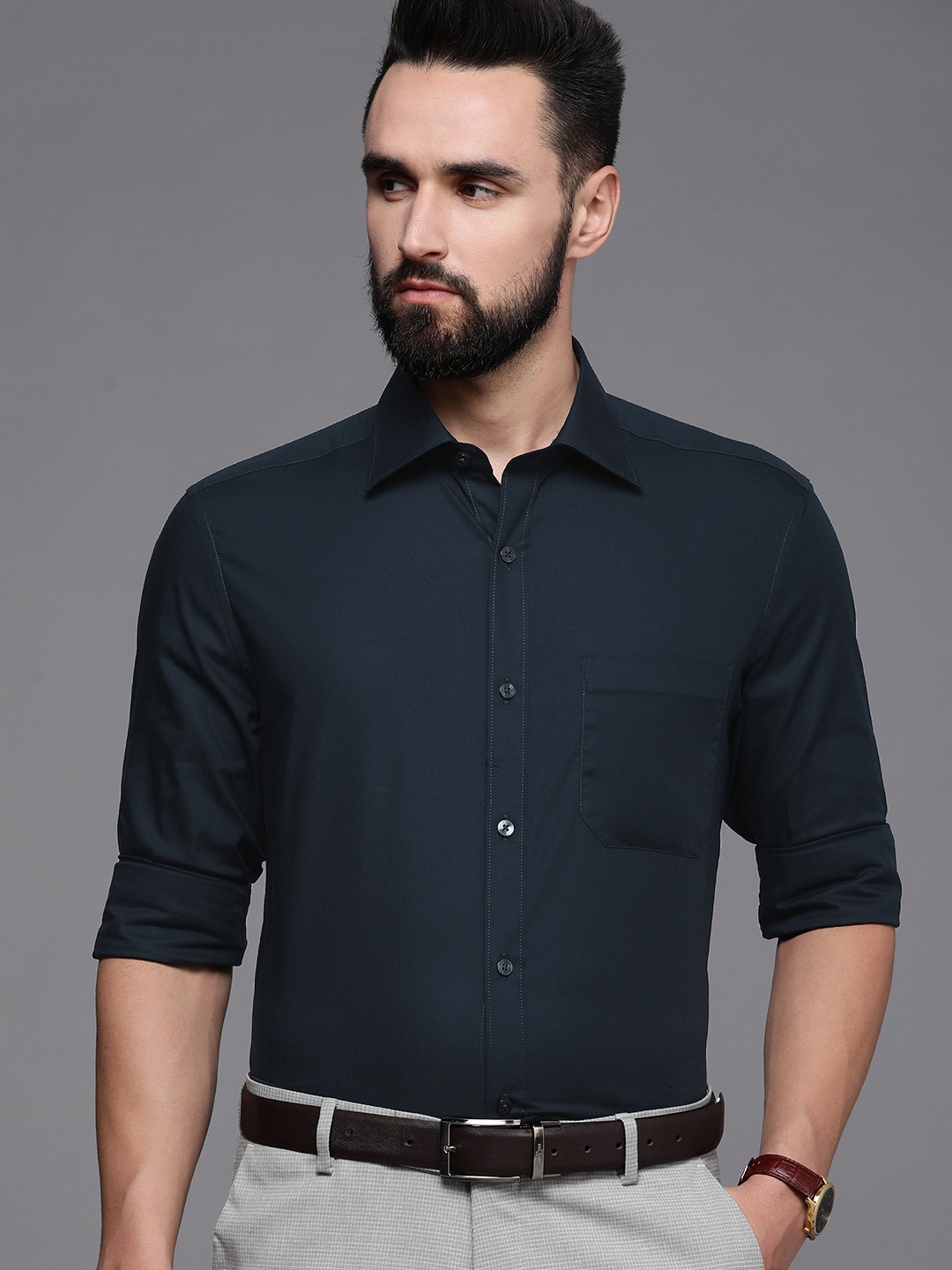 

Louis Philippe Men Navy Blue Classic Fit Solid Pure Cotton Formal Shirt