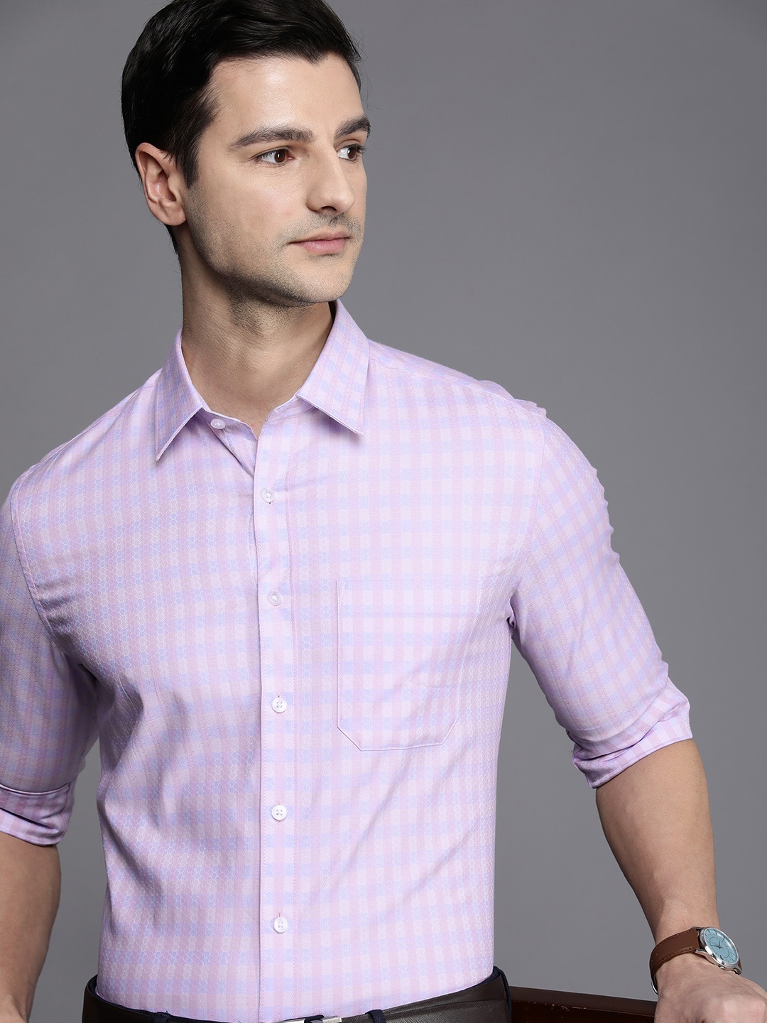 

Louis Philippe Men Slim Fit Checked Formal Shirt, Purple