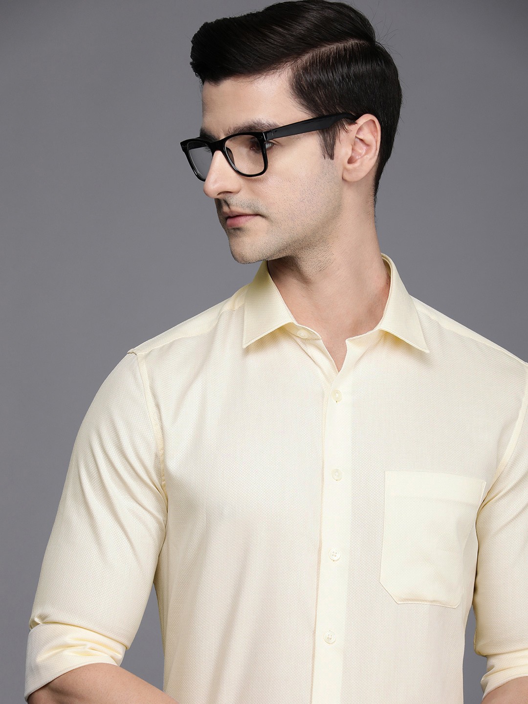 

Louis Philippe Men Textured Slim Fit Pure Cotton Formal Shirt, Yellow