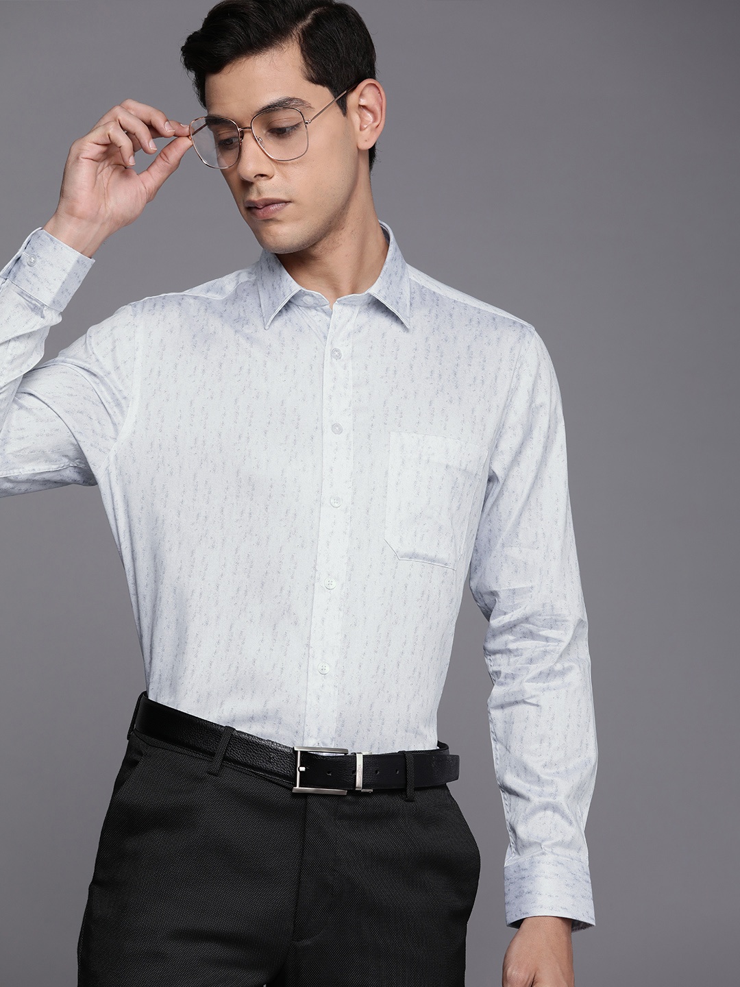 

Louis Philippe Grey Printed Pure Cotton Slim Fit Formal Shirt