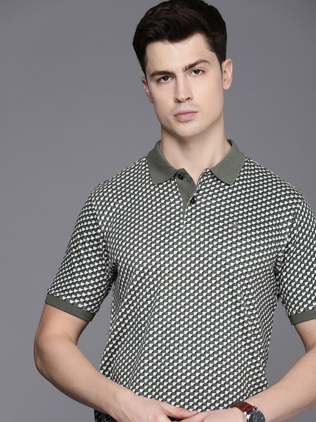 

Louis Philippe Printed Polo Collar Pure Cotton T-shirt, Olive