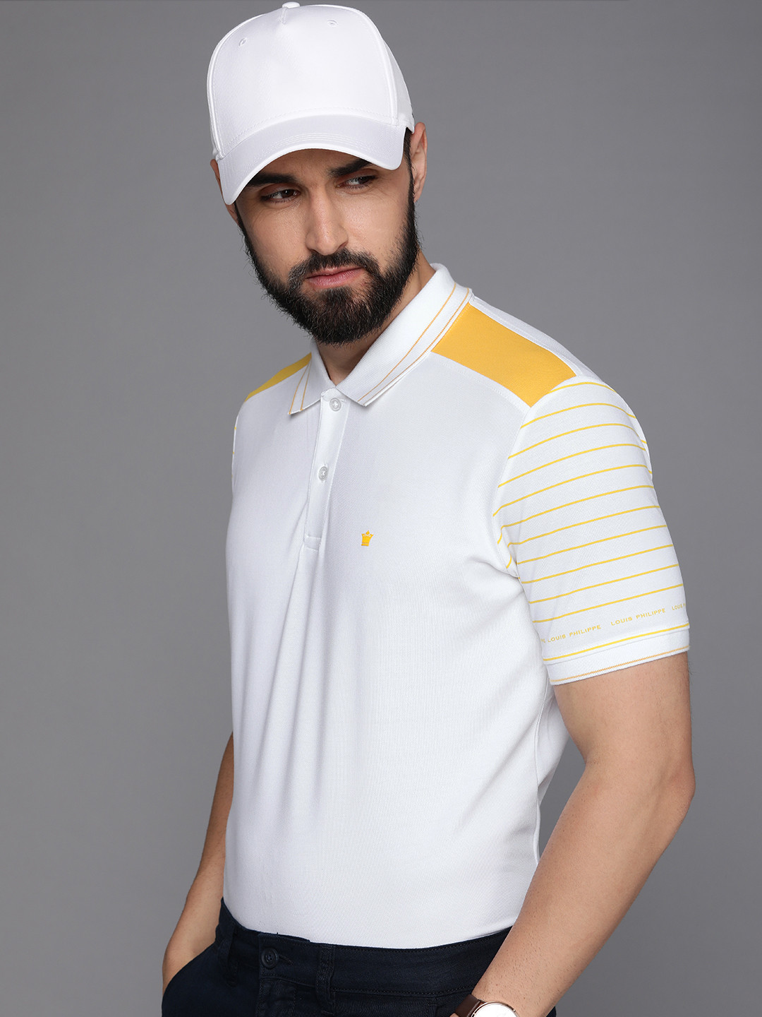 

Louis Philippe Men Self-Stripe Detail Polo Collar T-shirt, White