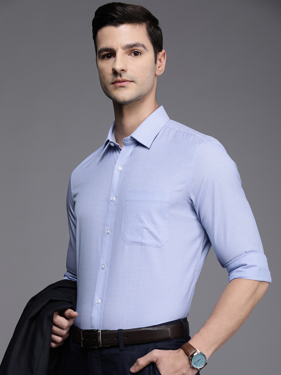 

Louis Philippe Men Textured Slim Fit Pure Cotton Formal Shirt, Blue