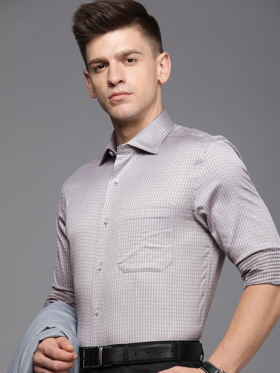 

Louis Philippe Self-Design Pure Cotton Classic Formal Shirt, Grey