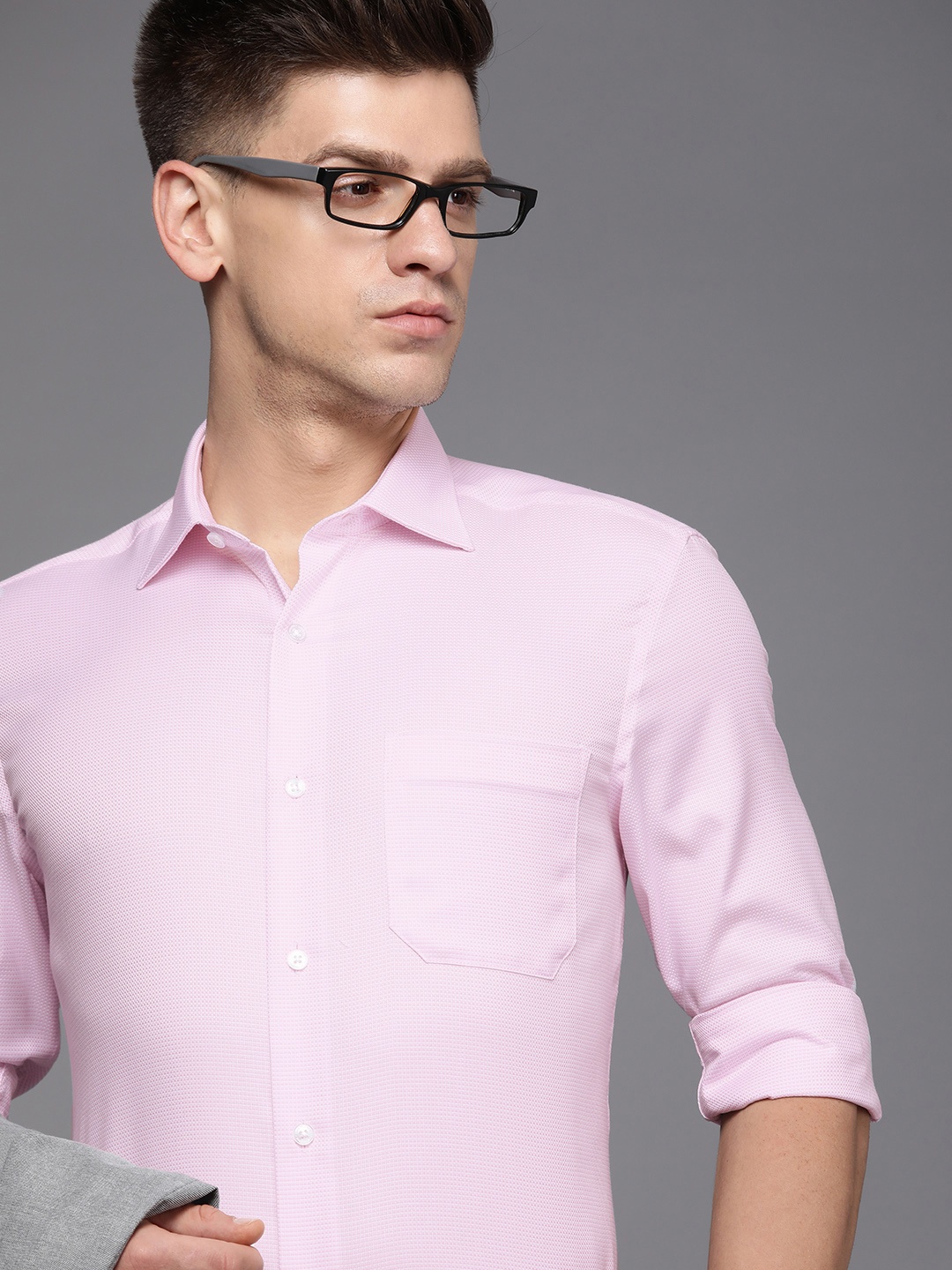 

Louis Philippe Men Pink Self Design Classic Fit Pure Cotton Formal Shirt