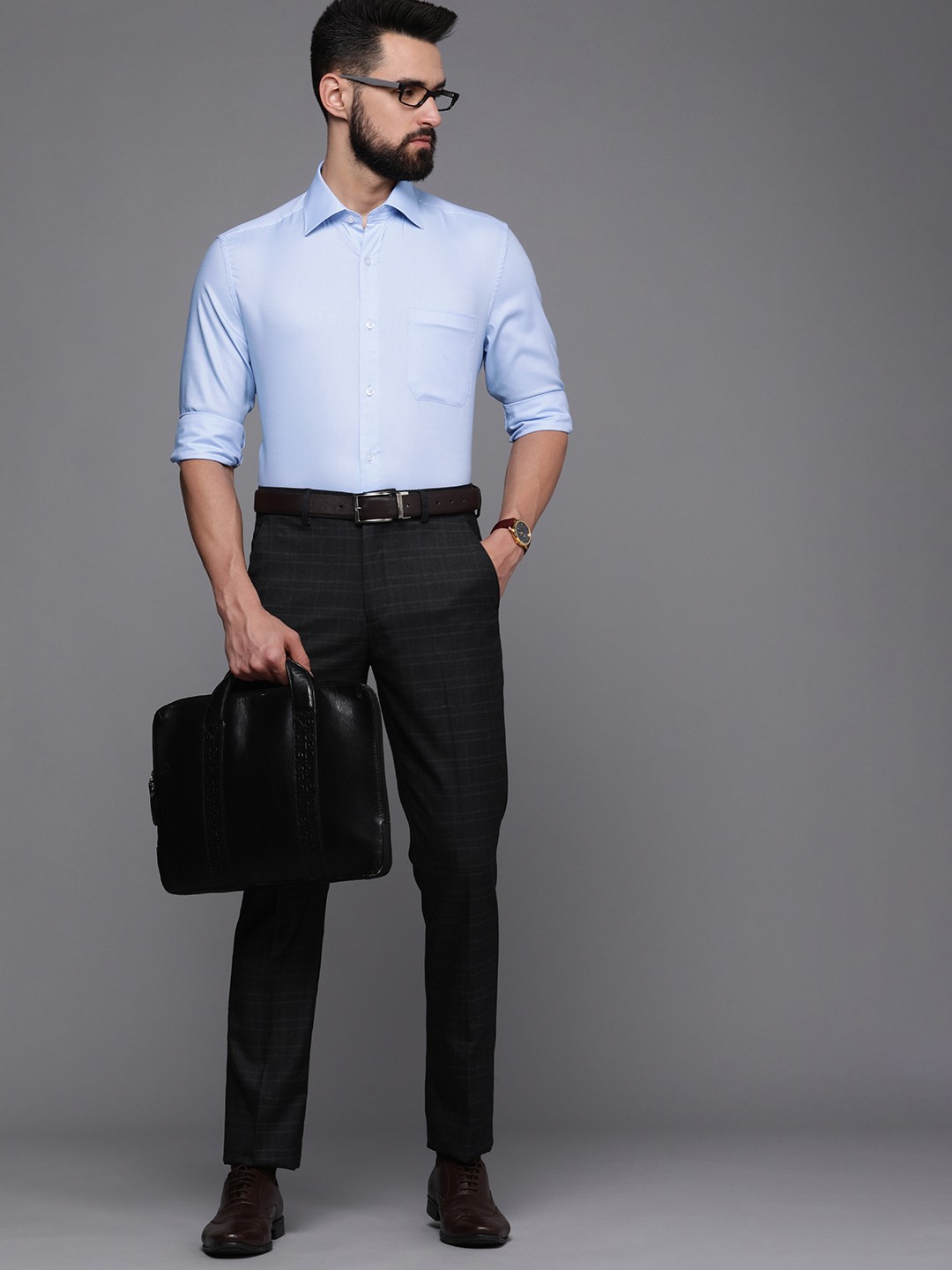 

Louis Philippe Men Blue Classic Solid Pure Cotton Formal Shirt
