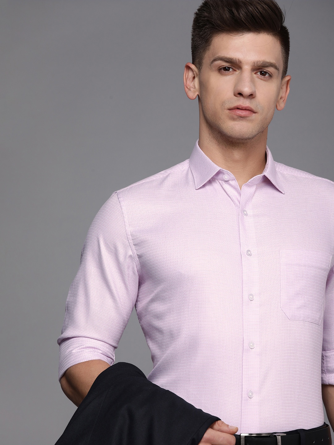 

Louis Philippe Men Pink Slim Fit Printed Pure Cotton Formal Shirt