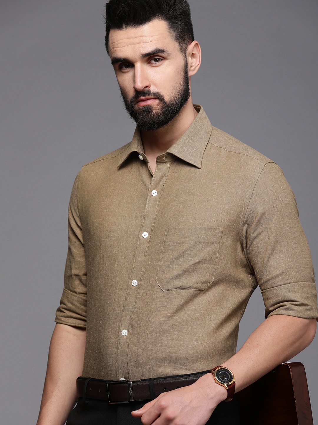 

Louis Philippe Men Khaki Classic Formal Shirt