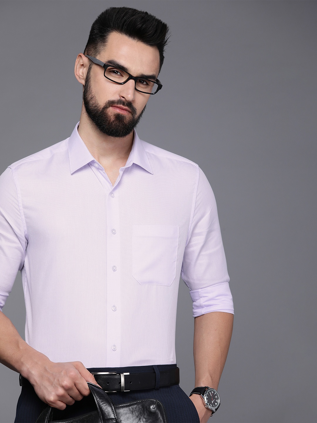 

Louis Philippe Men Lavender Texture Slim Fit Pure Cotton Formal Shirt