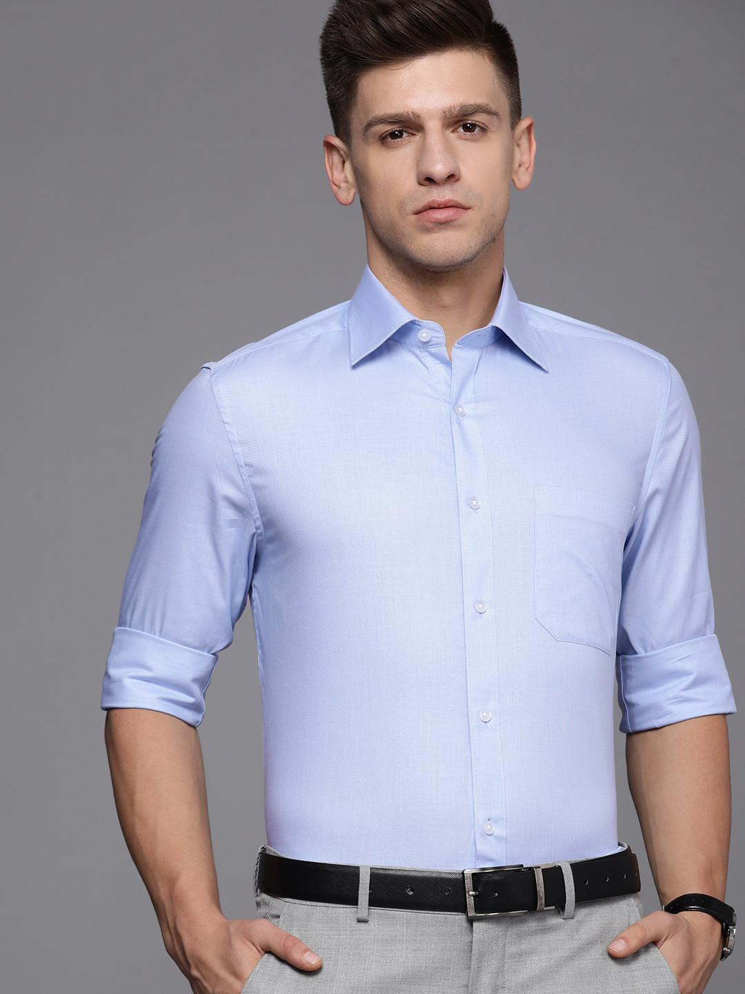 

Louis Philippe Men Blue Solid Pure Cotton Classic Formal Shirt