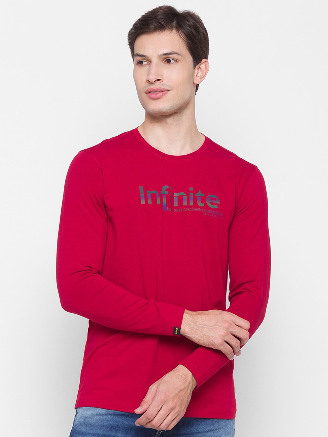 

SPYKAR Men Red Typography Printed Cotton Slim Fit T-shirt