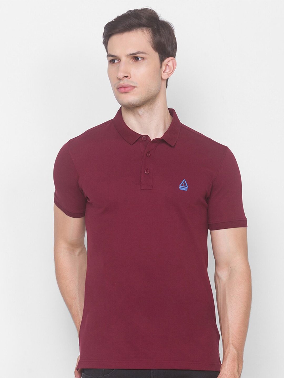 

SPYKAR Men Maroon Polo Collar Applique Cotton Slim Fit T-shirt