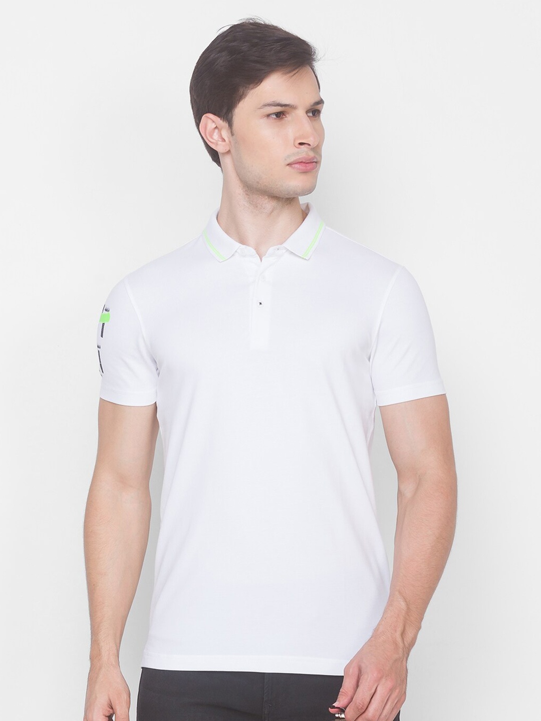 

SPYKAR Men White Polo Collar Cotton Slim Fit T-shirt