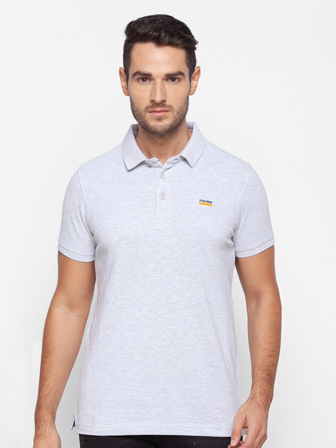 

SPYKAR Men Grey Melange Polo Collar Slim Fit Cotton T-shirt
