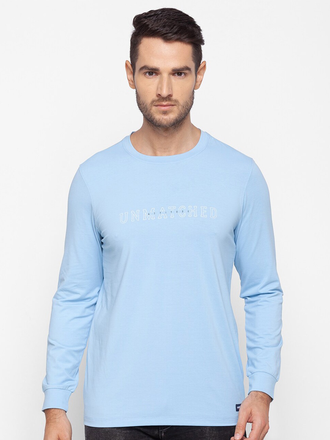 

SPYKAR Men Blue Typography Cotton Slim Fit T-shirt