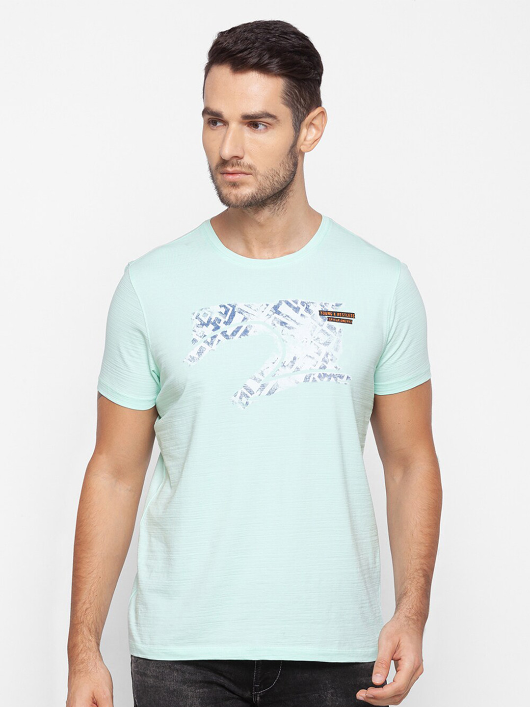 

SPYKAR Men Green & White Typography Printed Slim Fit T-shirt