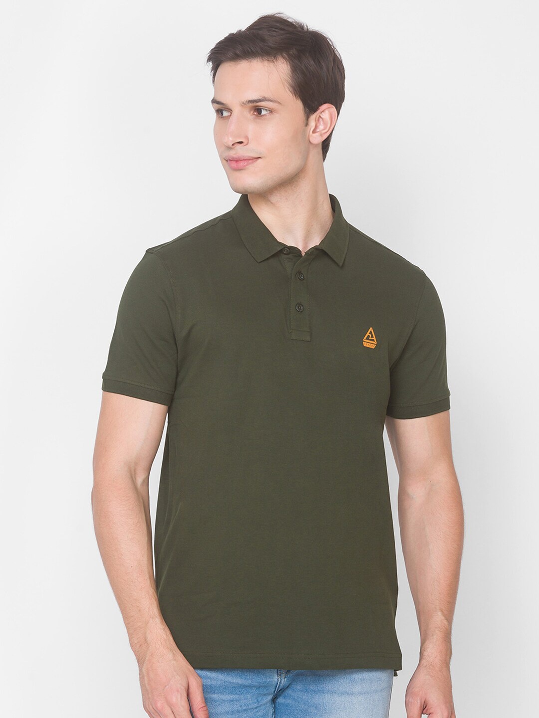 

SPYKAR Men Olive Green Polo Collar Slim Fit Cotton T-shirt