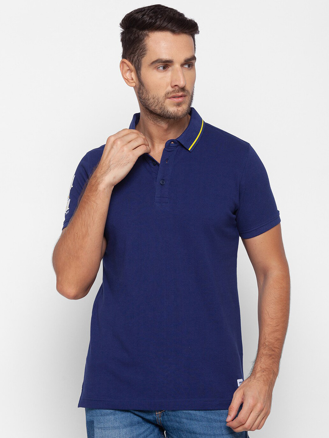 

SPYKAR Men Blue Polo Collar Slim Fit Cotton T-shirt