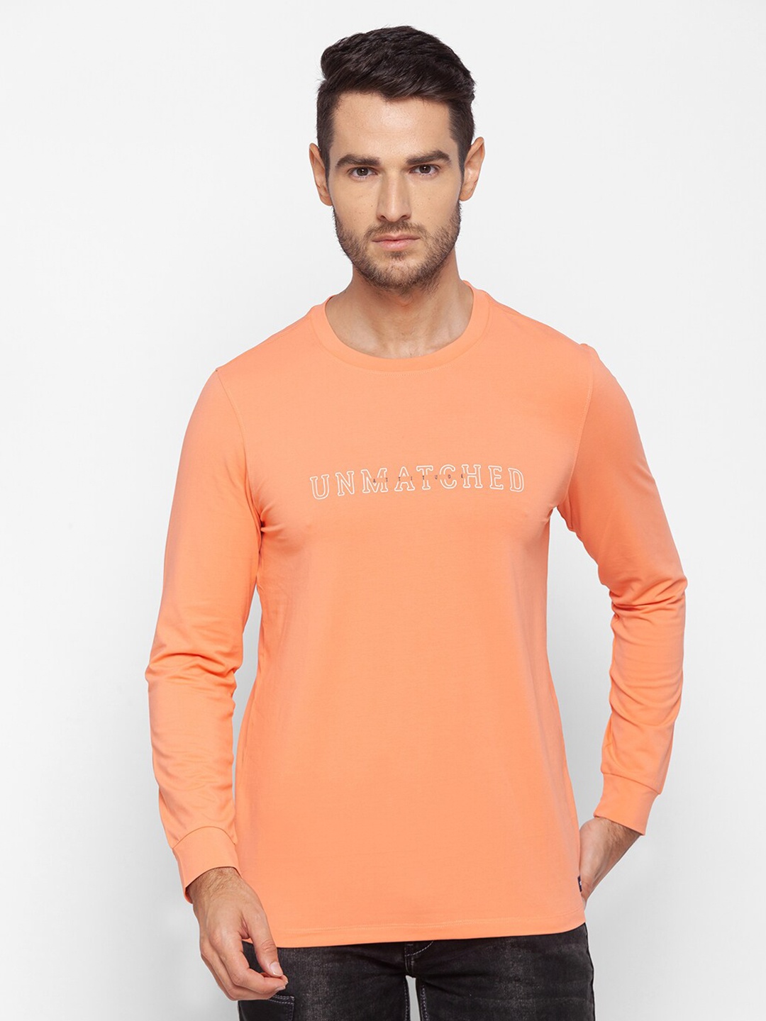 

SPYKAR Men Orange Typography Slim Fit T-shirt