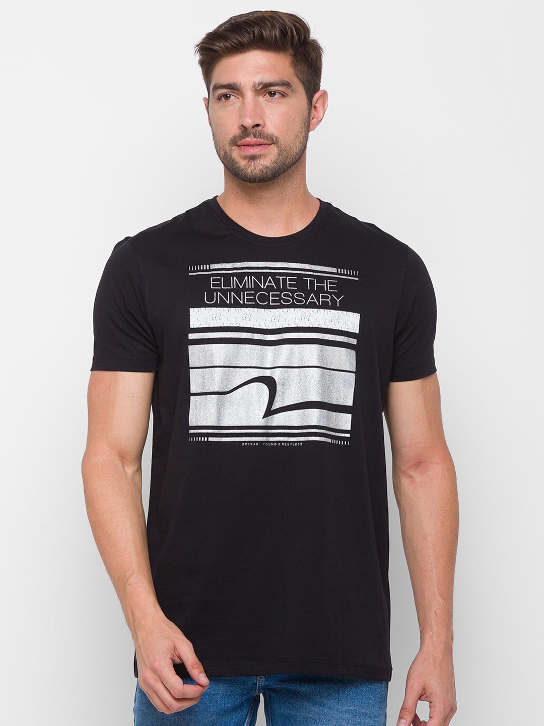 

SPYKAR Men Black Printed Slim Fit Cotton T-shirt