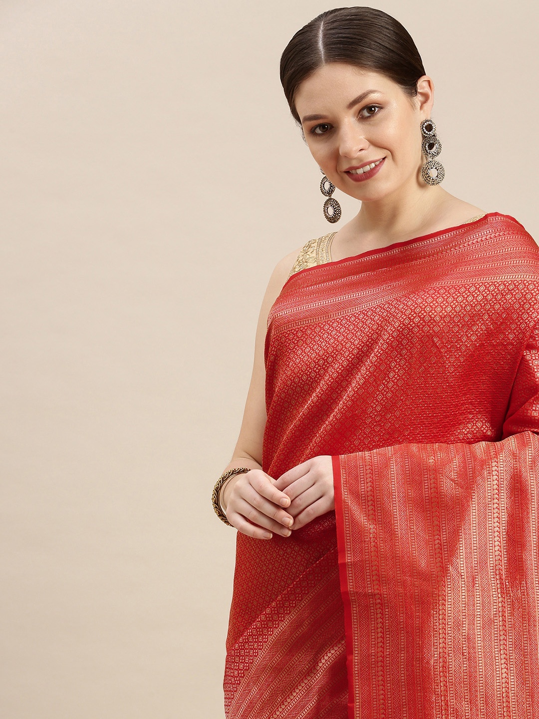 

MARGI DESIGNERS Woven Design Zari Banarasi Saree, Red