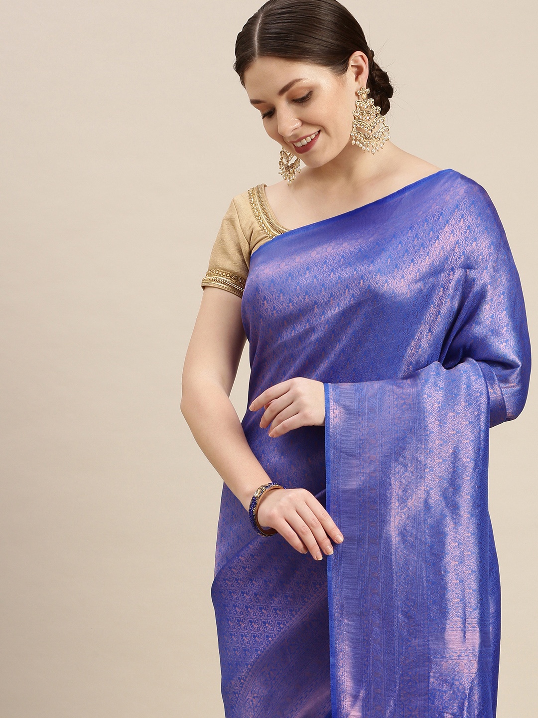 

MARGI DESIGNERS Woven Design Zari Banarasi Saree, Blue
