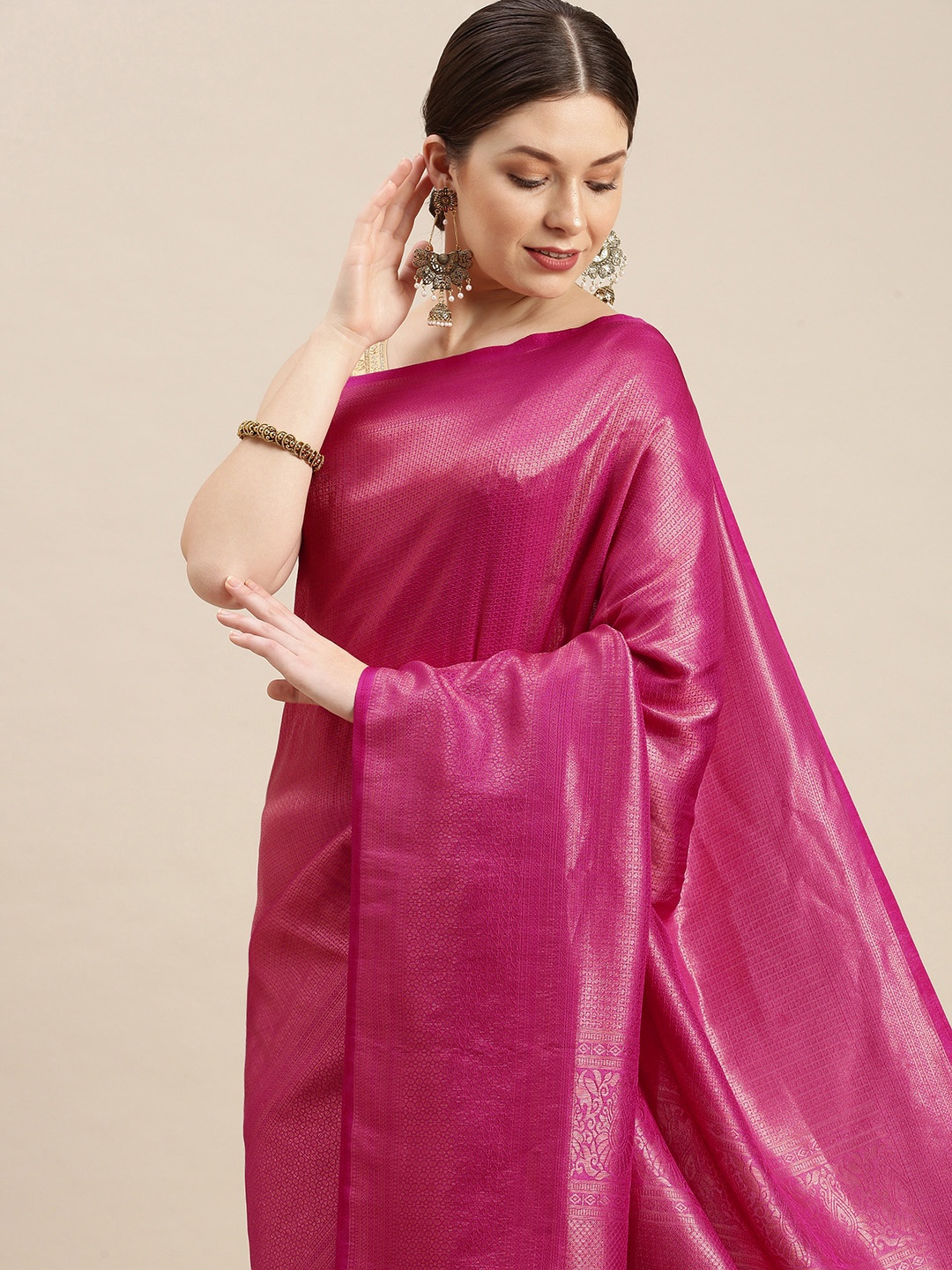

MARGI DESIGNERS Woven Design Zari Banarasi Saree, Pink
