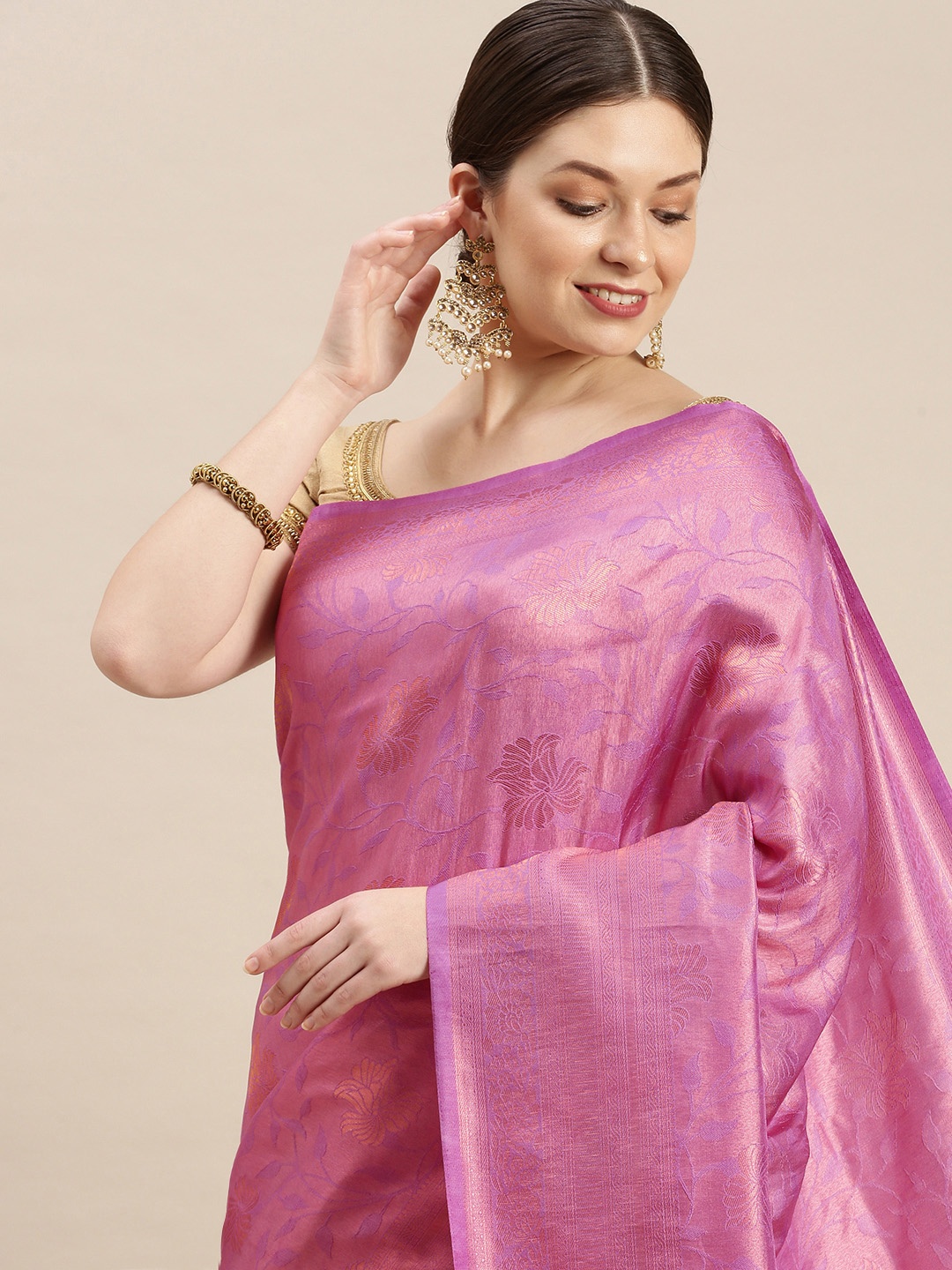

MARGI DESIGNERS Woven Design Zari Banarasi Saree, Lavender