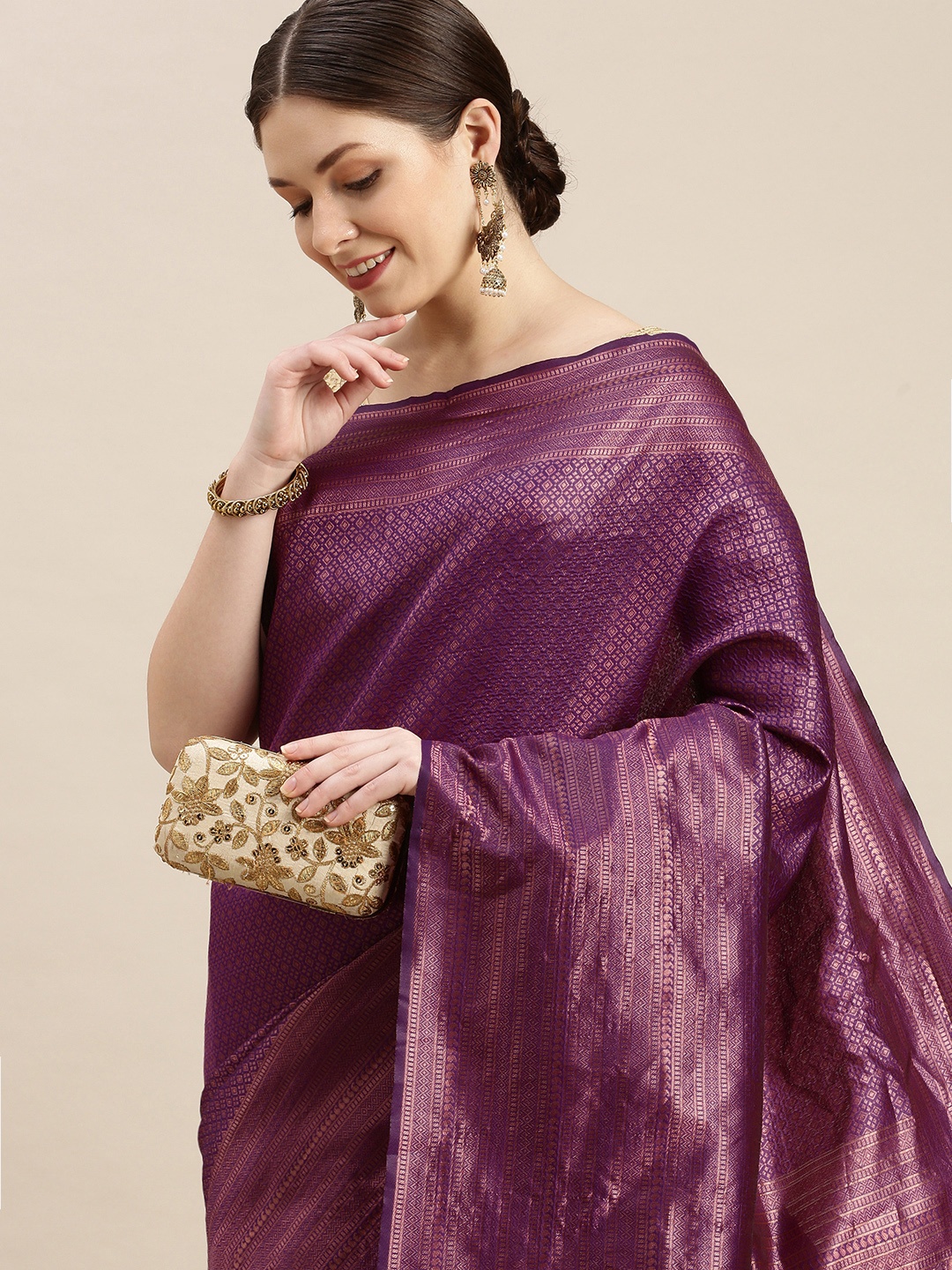 

MARGI DESIGNERS Woven Design Zari Banarasi Saree, Purple