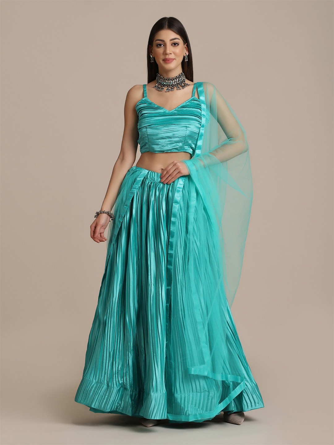 

Warthy Ent Sea Green Semi-Stitched Lehenga & Unstitched Blouse With Dupatta