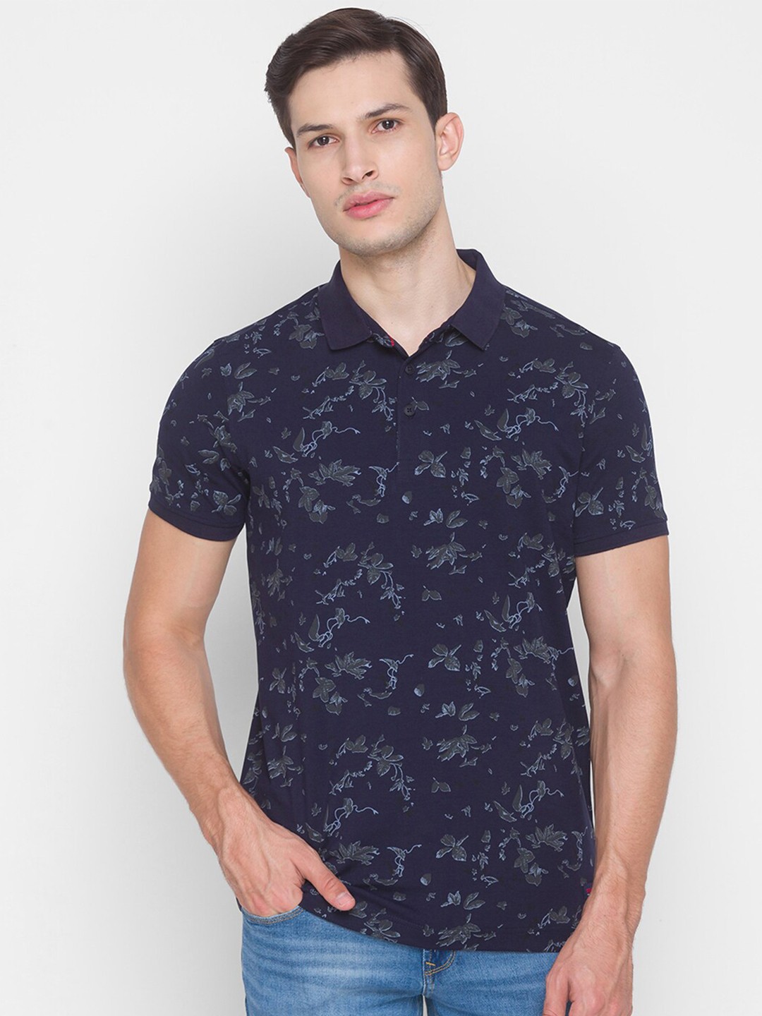

SPYKAR Men Blue Printed Polo Collar Slim Fit T-shirt