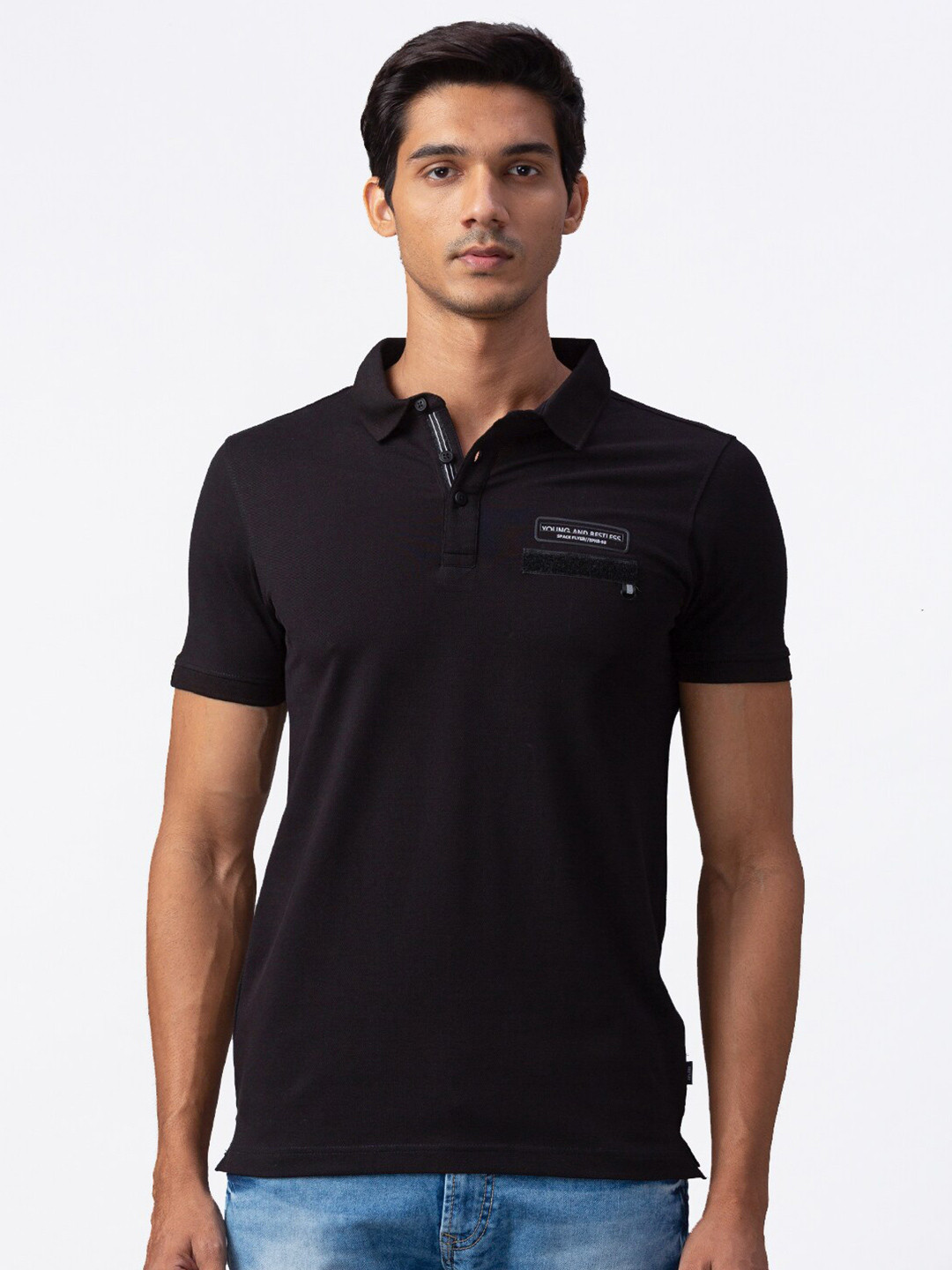 

SPYKAR Men Black Polo Collar Slim Fit T-shirt