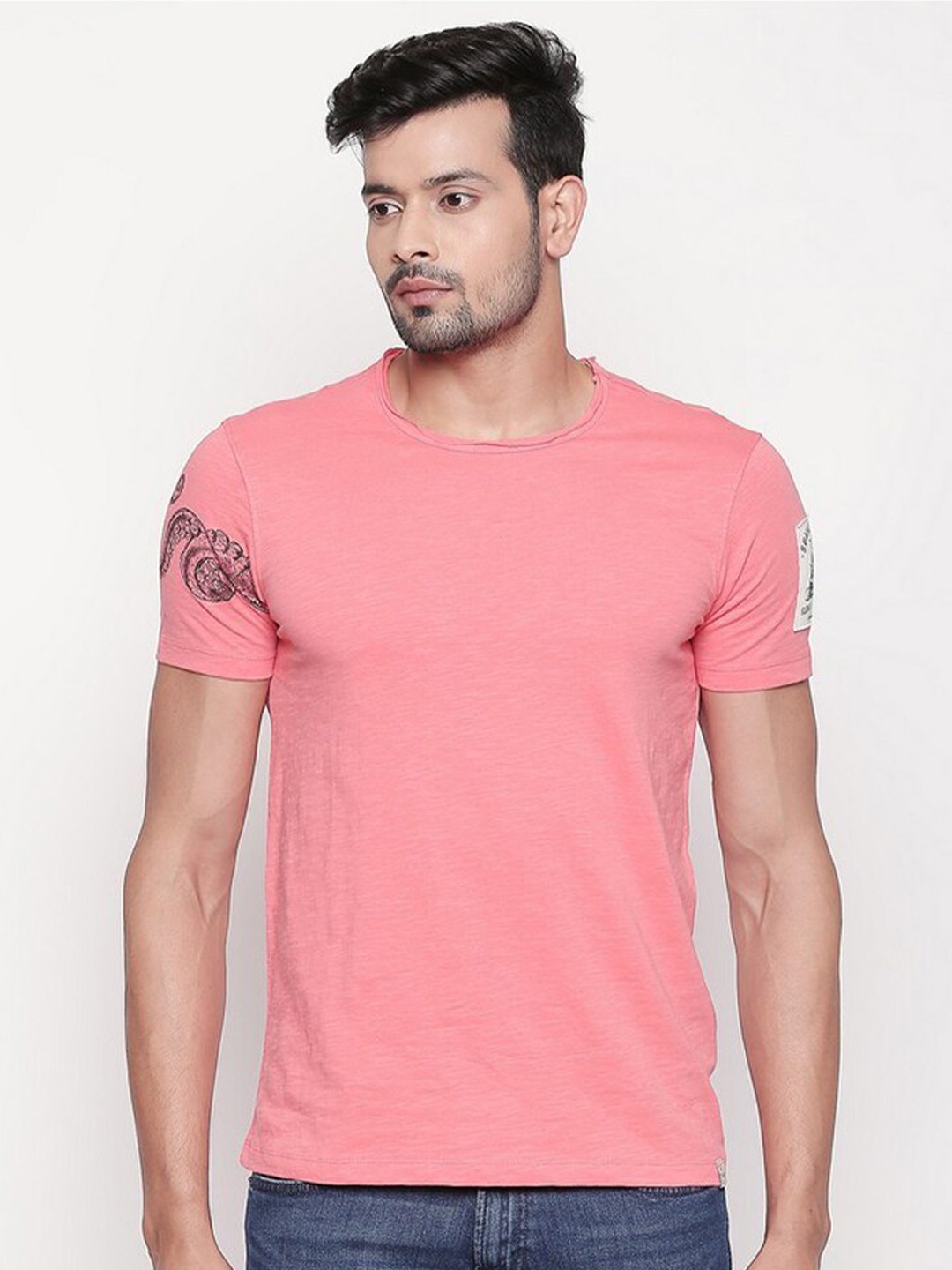 

SPYKAR Men Coral Cotton Slim Fit T-shirt