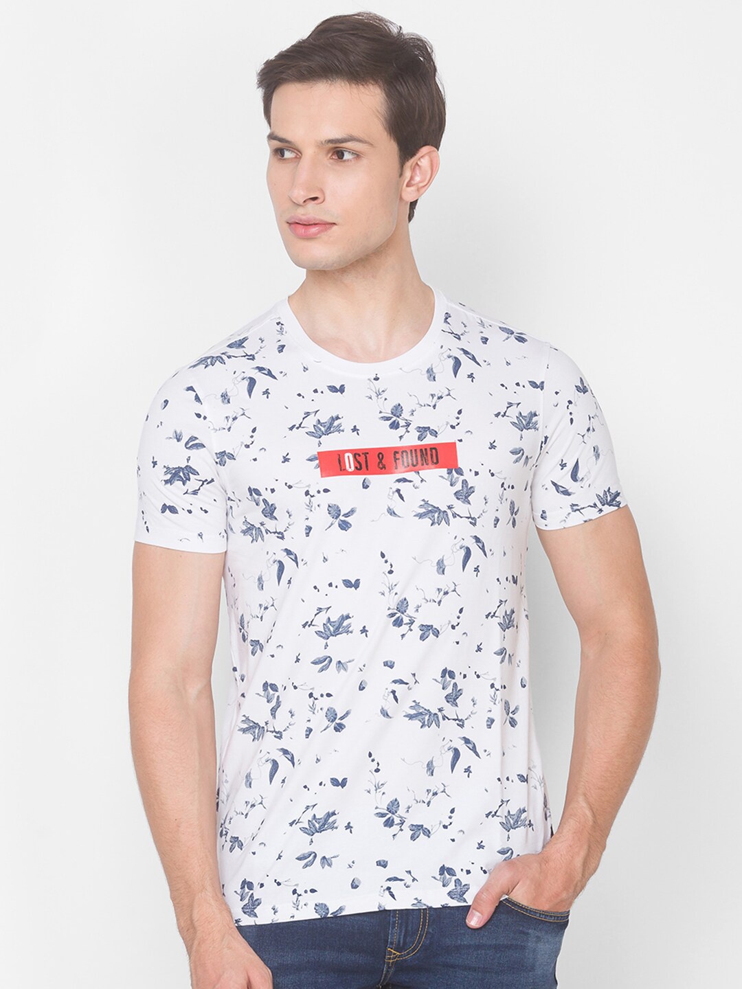 

SPYKAR Men Printed Slim Fit T-shirt, White