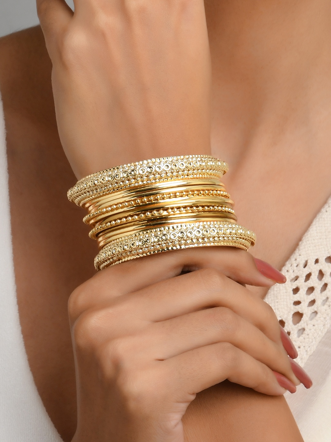 

Fida Gold-Plated & Toned Beads Studded Bangle Set